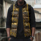 African Tribal Heritage Sleeveless Puffer Jacket Black Gold Pattern