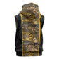 African Tribal Heritage Sleeveless Zip Hoodie Black Gold Pattern