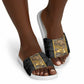 African Tribal Heritage Slide Sandals Black Gold Pattern