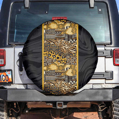African Tribal Heritage Spare Tire Cover Black Gold Pattern