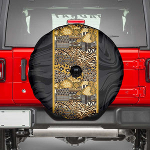 African Tribal Heritage Spare Tire Cover Black Gold Pattern