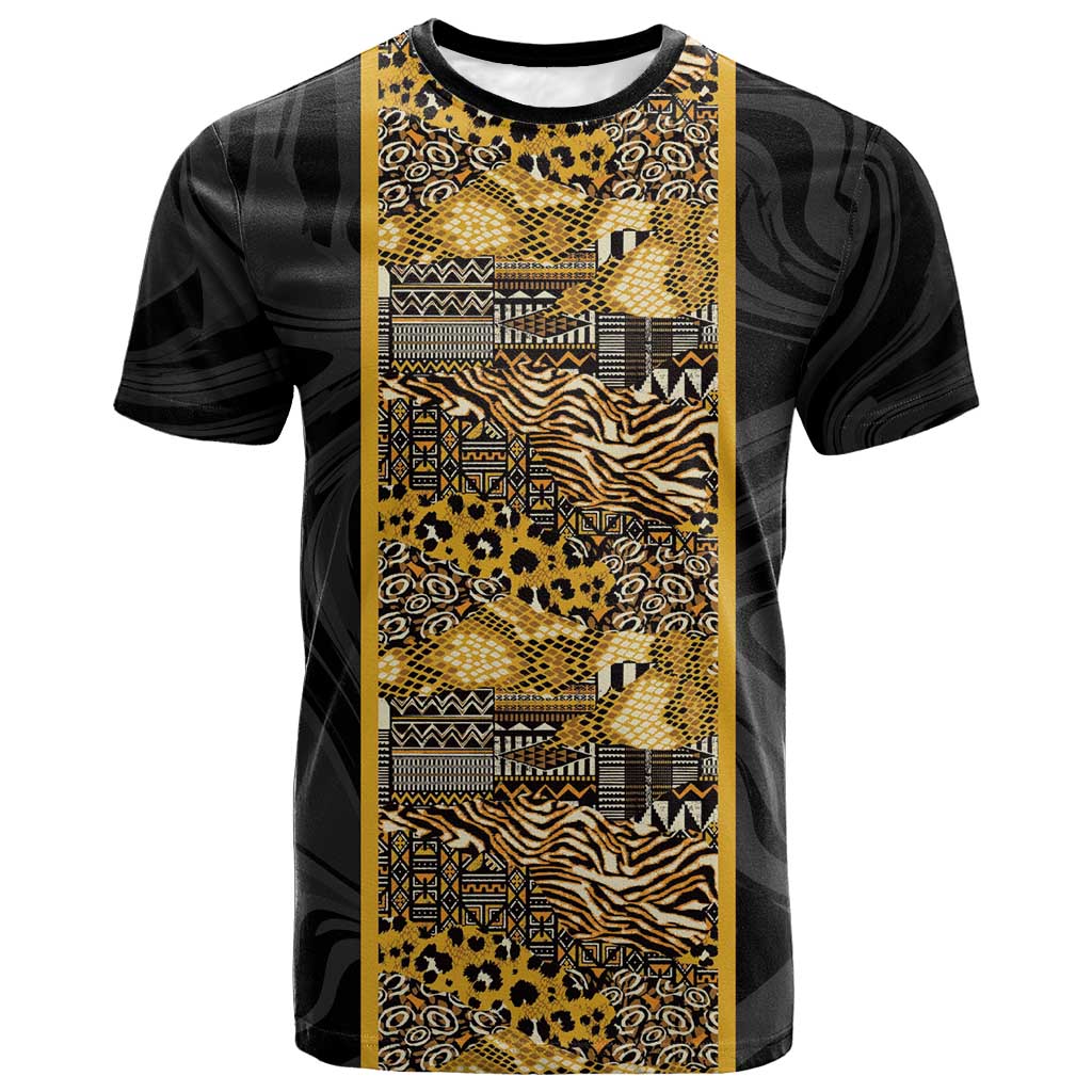 African Tribal Heritage T shirt Black Gold Pattern by African Pride Shop