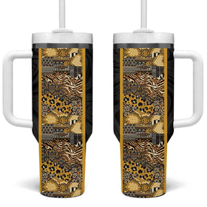 African Tribal Heritage Tumbler With Handle Black Gold Pattern