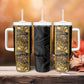 African Tribal Heritage Tumbler With Handle Black Gold Pattern