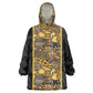 African Tribal Heritage Wearable Blanket Hoodie Black Gold Pattern