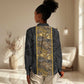 African Tribal Heritage Women Casual Shirt Black Gold Pattern