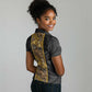 African Tribal Heritage Women Polo Shirt Black Gold Pattern