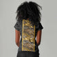 African Tribal Heritage Women V-Neck T-Shirt Black Gold Pattern