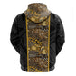 African Tribal Heritage Zip Hoodie Black Gold Pattern