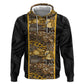 African Tribal Heritage Zip Hoodie Black Gold Pattern