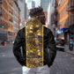 African Tribal Heritage Zip Hoodie Black Gold Pattern