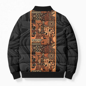 African Tribal Heritage Bomber Puffer Jacket Earth Tone Pattern