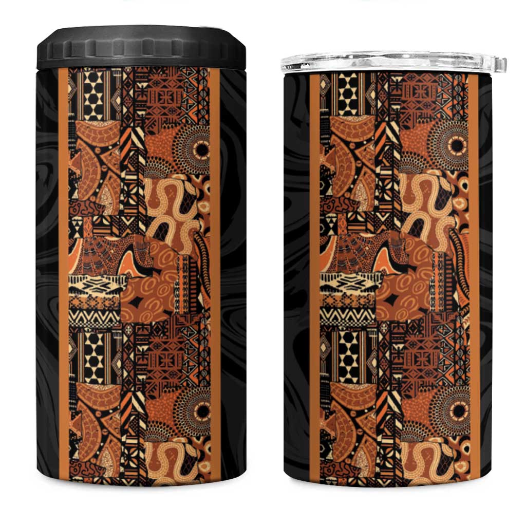 African Tribal Heritage 4 in 1 Can Cooler Tumbler Earth Tone Pattern