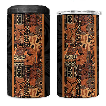 African Tribal Heritage 4 in 1 Can Cooler Tumbler Earth Tone Pattern