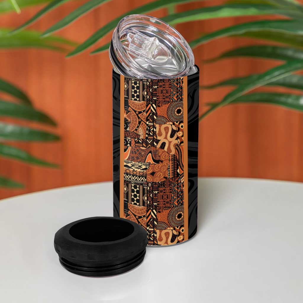 African Tribal Heritage 4 in 1 Can Cooler Tumbler Earth Tone Pattern