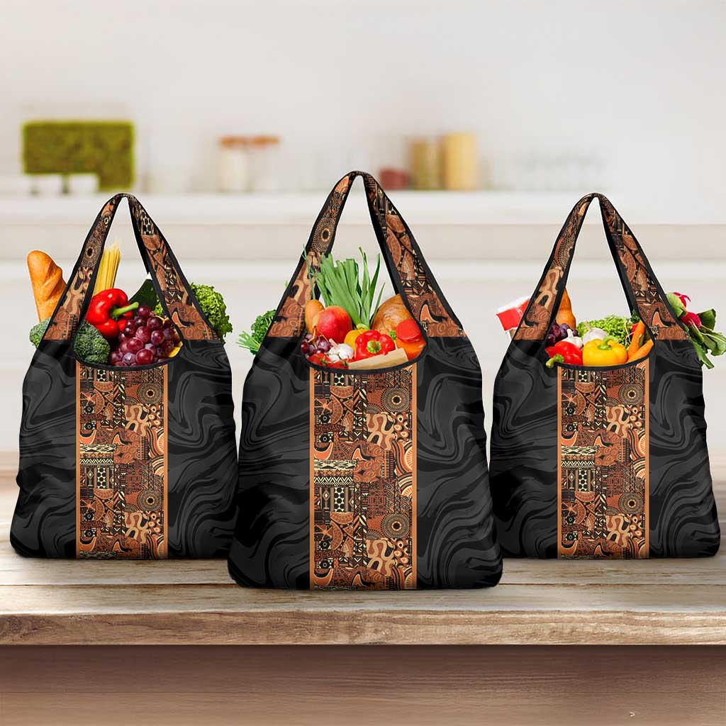 African Tribal Heritage Grocery Bag Earth Tone Pattern