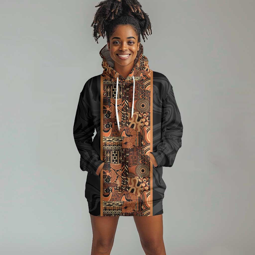 African Tribal Heritage Hoodie Dress Earth Tone Pattern