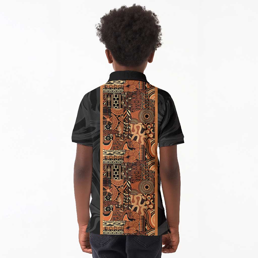 African Tribal Heritage Kid Polo Shirt Earth Tone Pattern