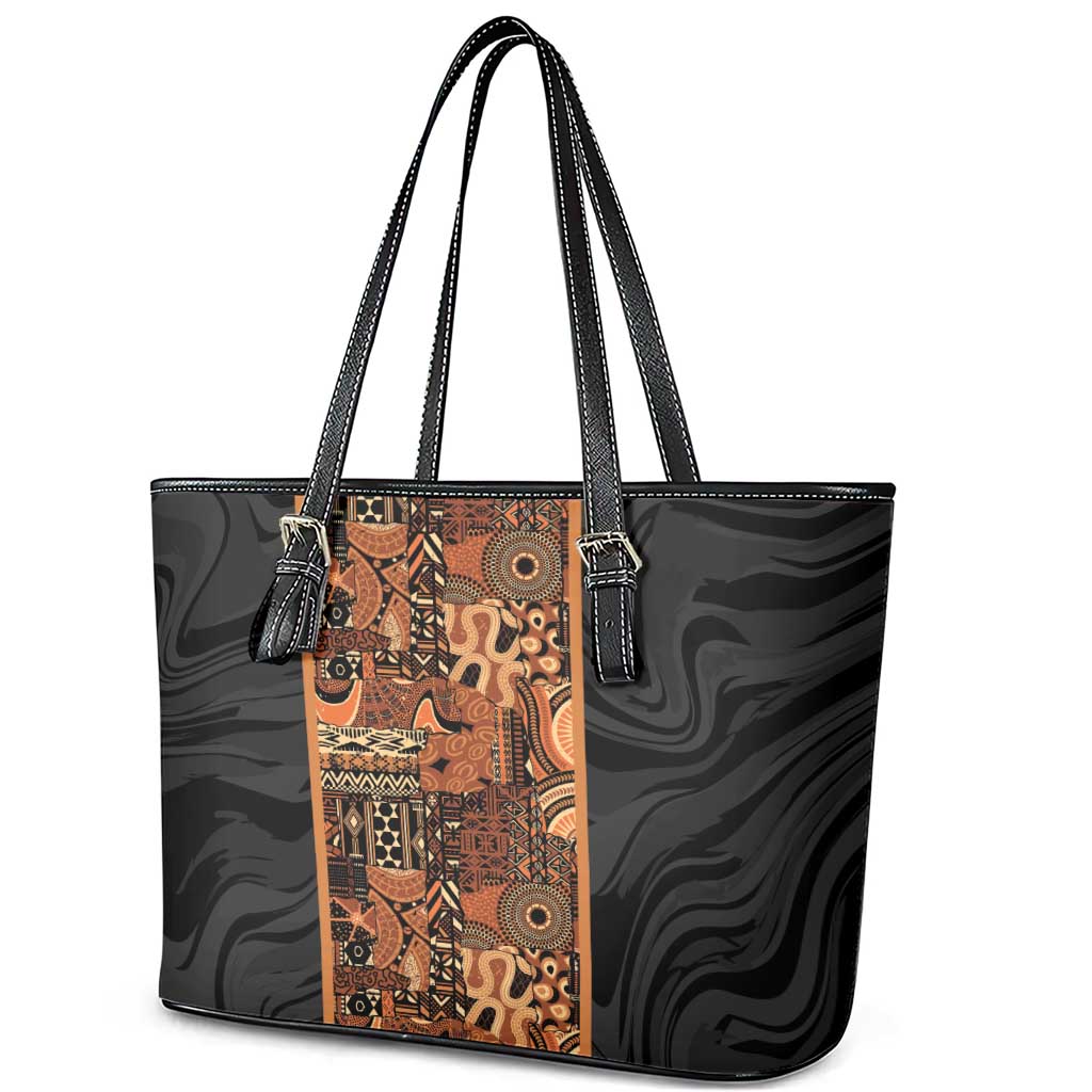 African Tribal Heritage Leather Tote Bag Earth Tone Pattern