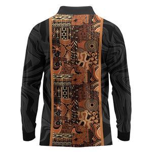 African Tribal Heritage Long Sleeve Polo Shirt Earth Tone Pattern