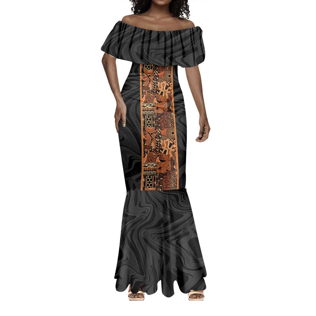 African Tribal Heritage Mermaid Dress Earth Tone Pattern