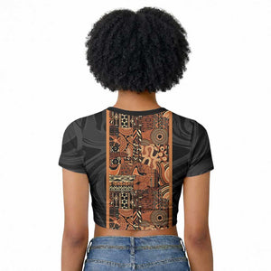 African Tribal Heritage Raglan Cropped T shirt Earth Tone Pattern