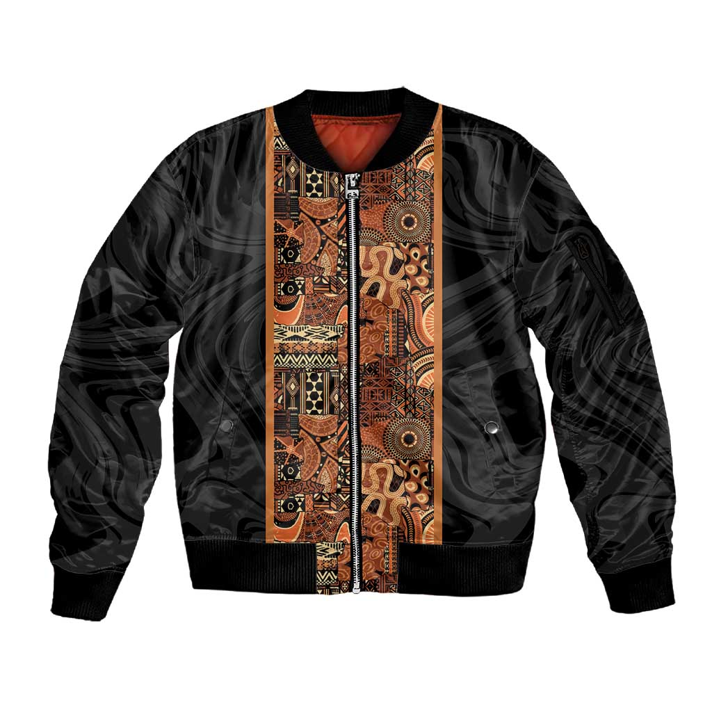 African Tribal Heritage Sleeve Zip Bomber Jacket Earth Tone Pattern