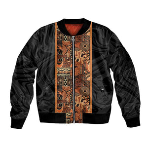 African Tribal Heritage Sleeve Zip Bomber Jacket Earth Tone Pattern