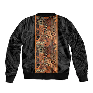 African Tribal Heritage Sleeve Zip Bomber Jacket Earth Tone Pattern