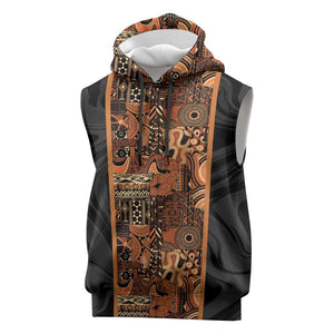 African Tribal Heritage Sleeveless Hoodie Earth Tone Pattern