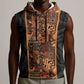 African Tribal Heritage Sleeveless Hoodie Earth Tone Pattern