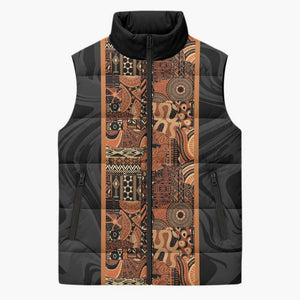 African Tribal Heritage Sleeveless Puffer Jacket Earth Tone Pattern