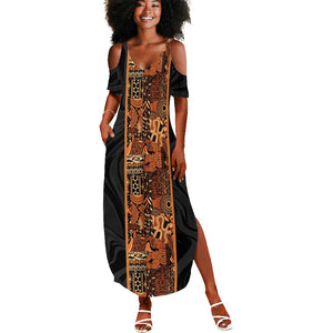 African Tribal Heritage Summer Maxi Dress Earth Tone Pattern