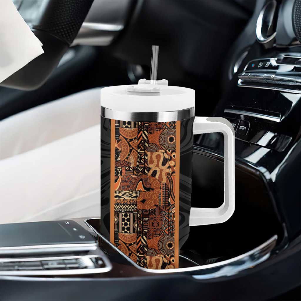 African Tribal Heritage Tumbler With Handle Earth Tone Pattern