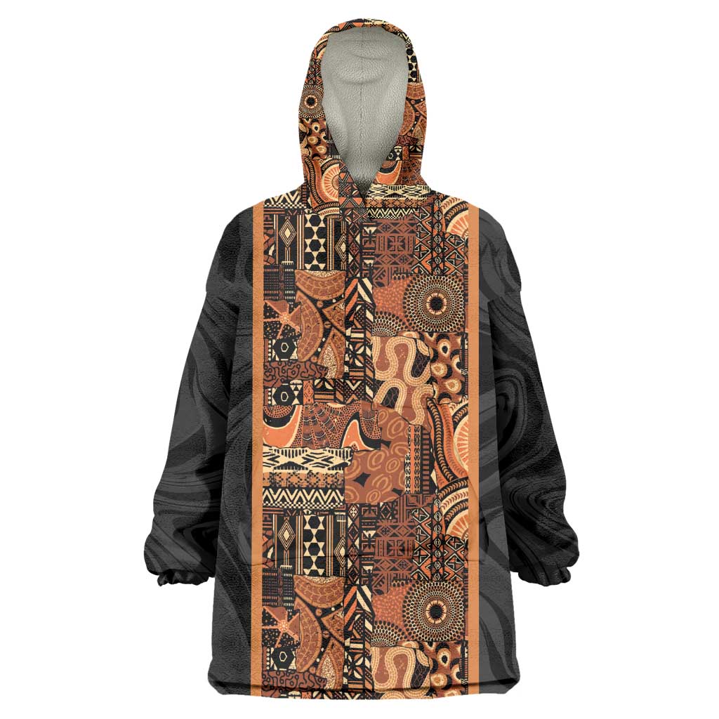 African Tribal Heritage Wearable Blanket Hoodie Earth Tone Pattern