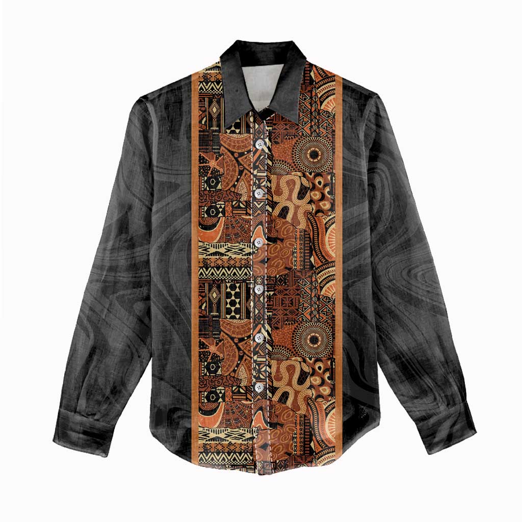 African Tribal Heritage Women Casual Shirt Earth Tone Pattern