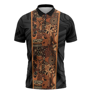 African Tribal Heritage Zipper Polo Shirt Earth Tone Pattern