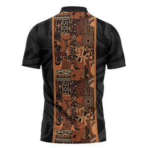 African Tribal Heritage Zipper Polo Shirt Earth Tone Pattern
