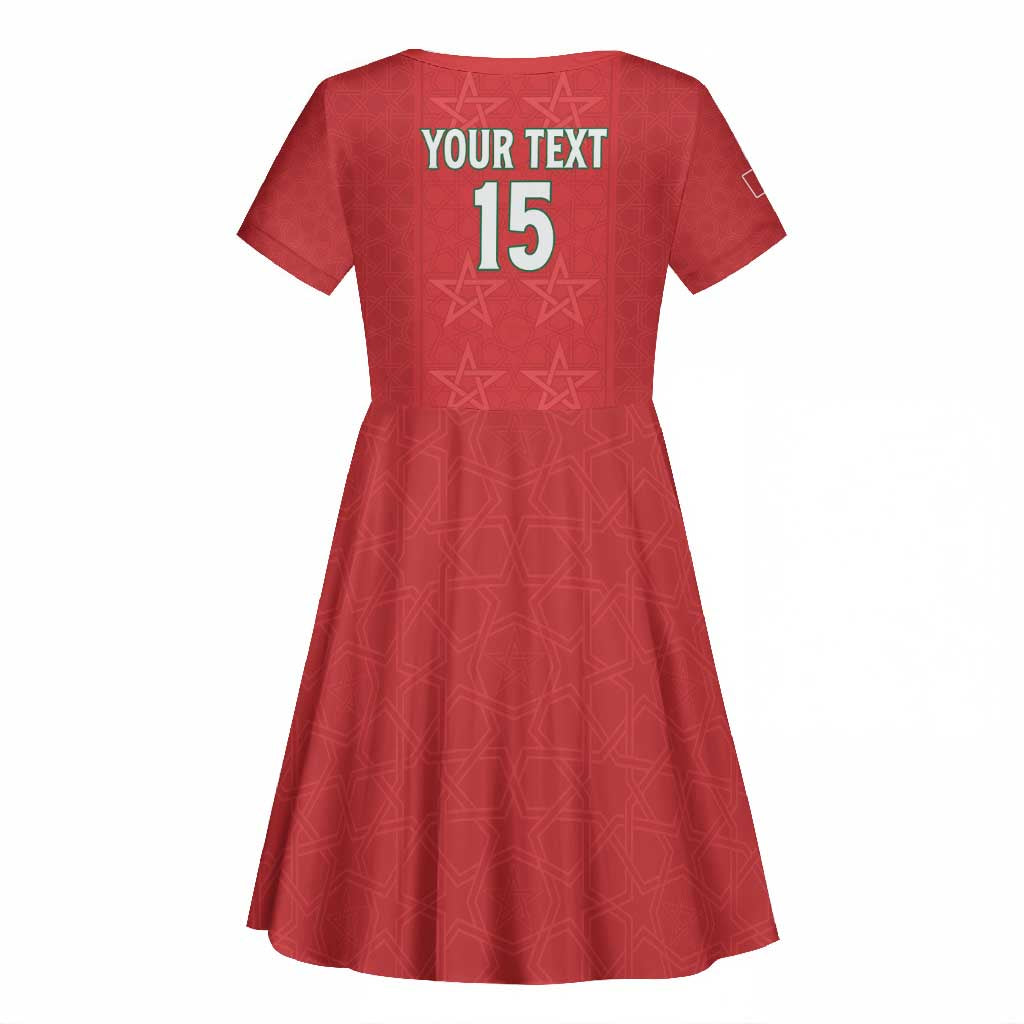 Custom Morocco Football Kid Short Sleeve Dress Allez les Lions de lAtlas