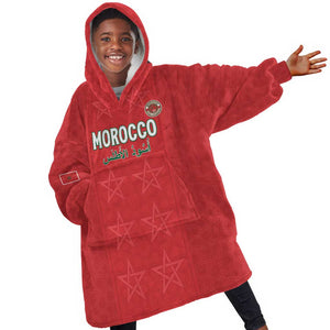 Custom Morocco Football Kid Wearable Blanket Hoodie Allez les Lions de lAtlas