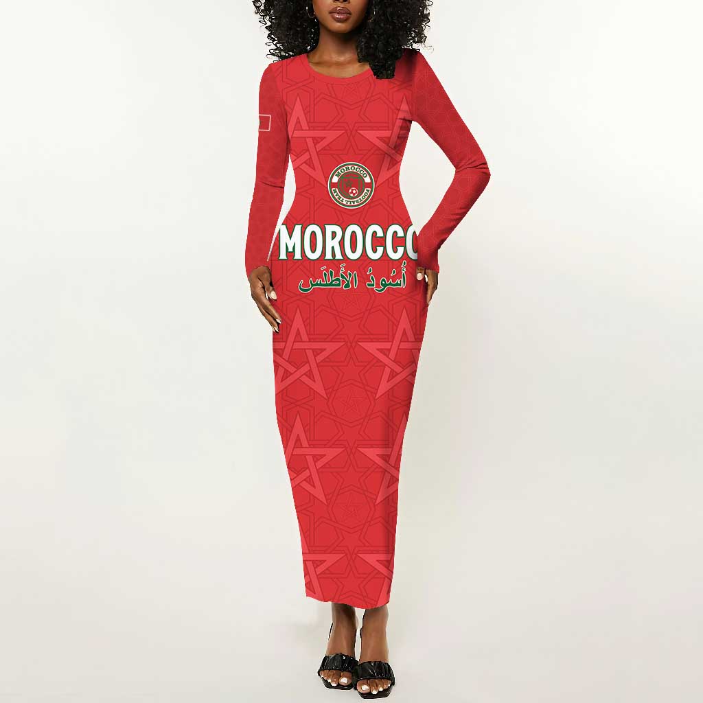 Custom Morocco Football Long Sleeve Bodycon Dress Allez les Lions de lAtlas LT15