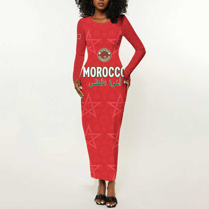 Custom Morocco Football Long Sleeve Bodycon Dress Allez les Lions de lAtlas LT15