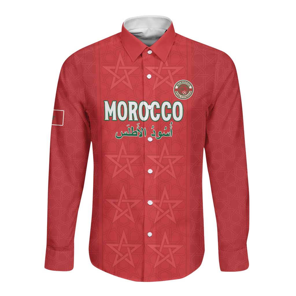 Custom Morocco Football Long Sleeve Button Shirt Allez les Lions de lAtlas