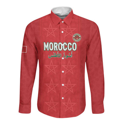 Custom Morocco Football Long Sleeve Button Shirt Allez les Lions de lAtlas
