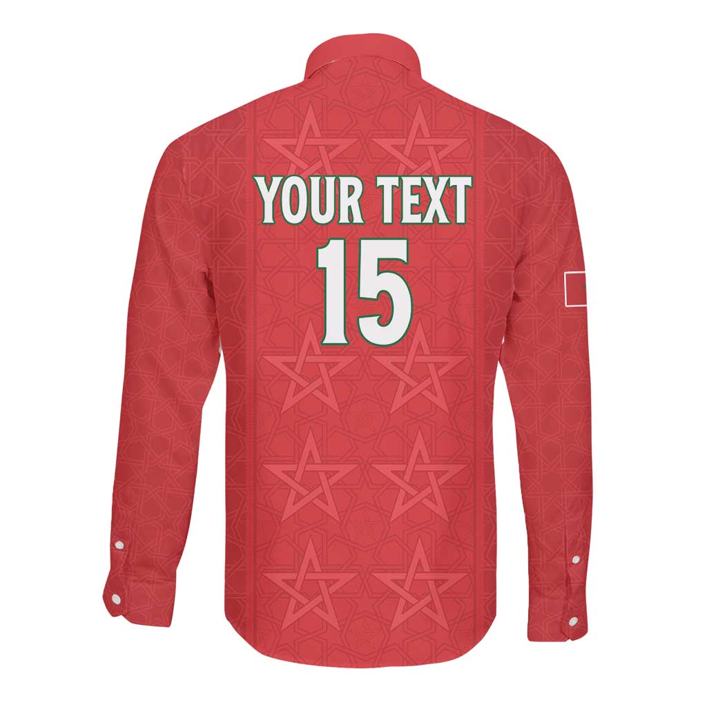 Custom Morocco Football Long Sleeve Button Shirt Allez les Lions de lAtlas