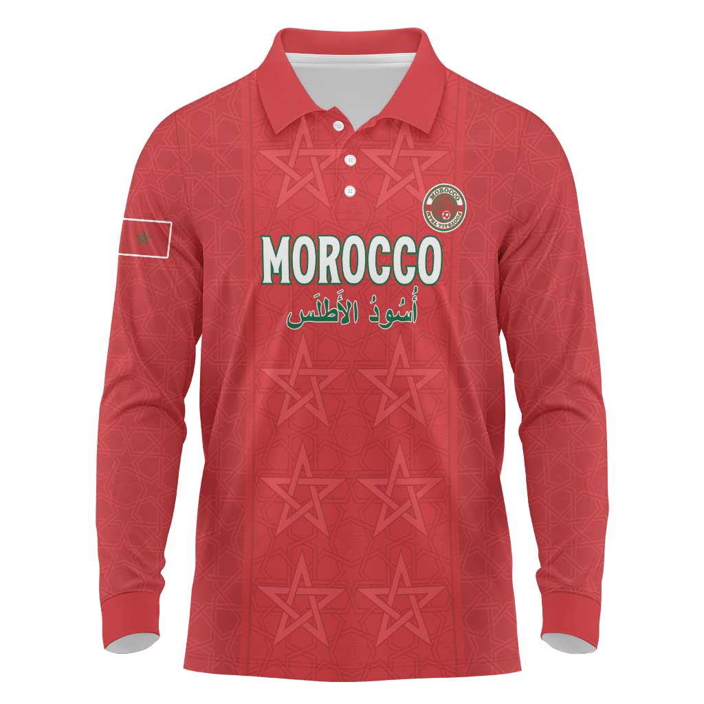 Custom Morocco Football Long Sleeve Polo Shirt Allez les Lions de lAtlas