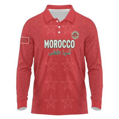 Custom Morocco Football Long Sleeve Polo Shirt Allez les Lions de lAtlas