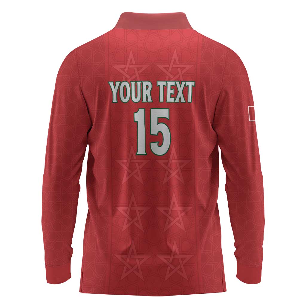 Custom Morocco Football Long Sleeve Polo Shirt Allez les Lions de lAtlas