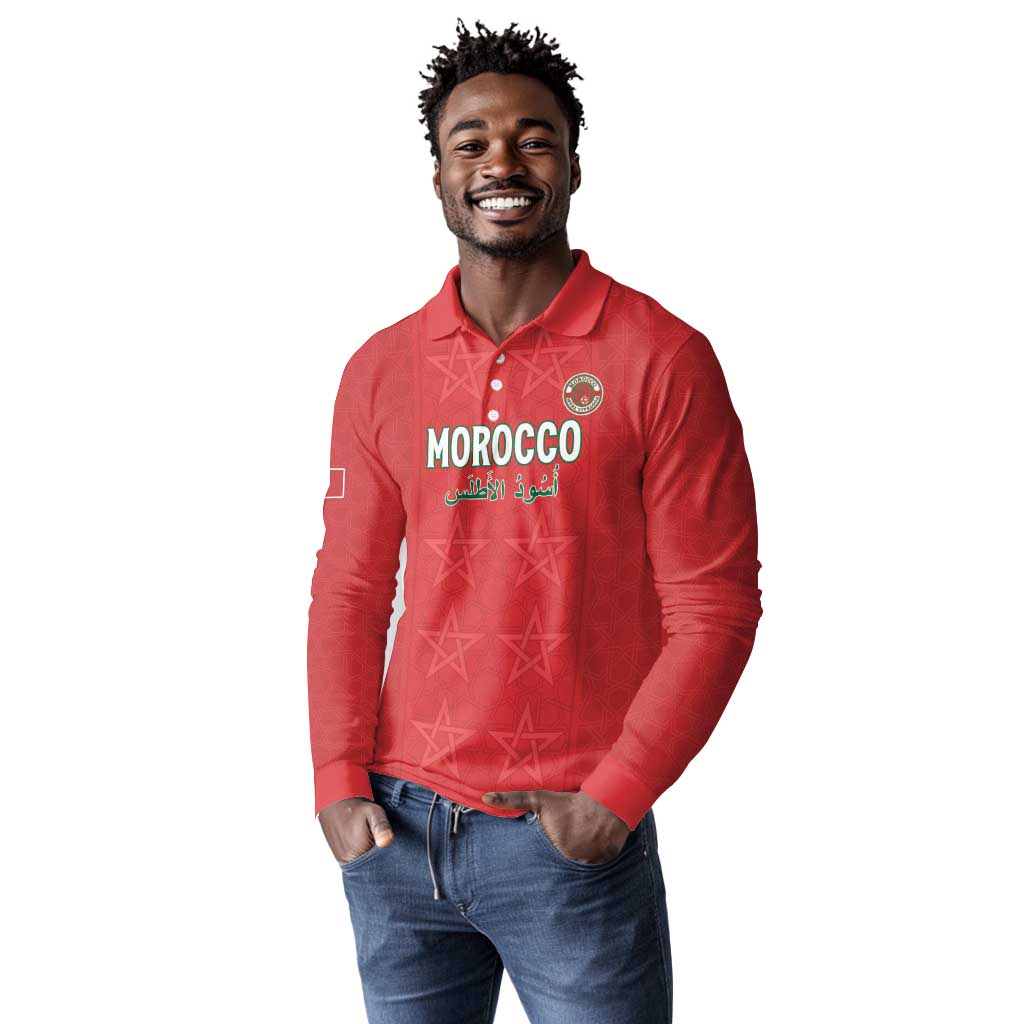 Custom Morocco Football Long Sleeve Polo Shirt Allez les Lions de lAtlas