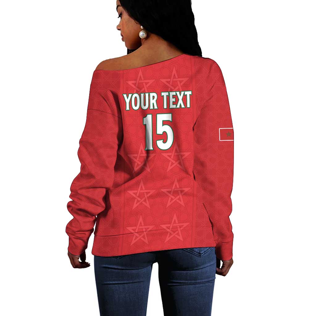 Custom Morocco Football Off Shoulder Sweater Allez les Lions de lAtlas